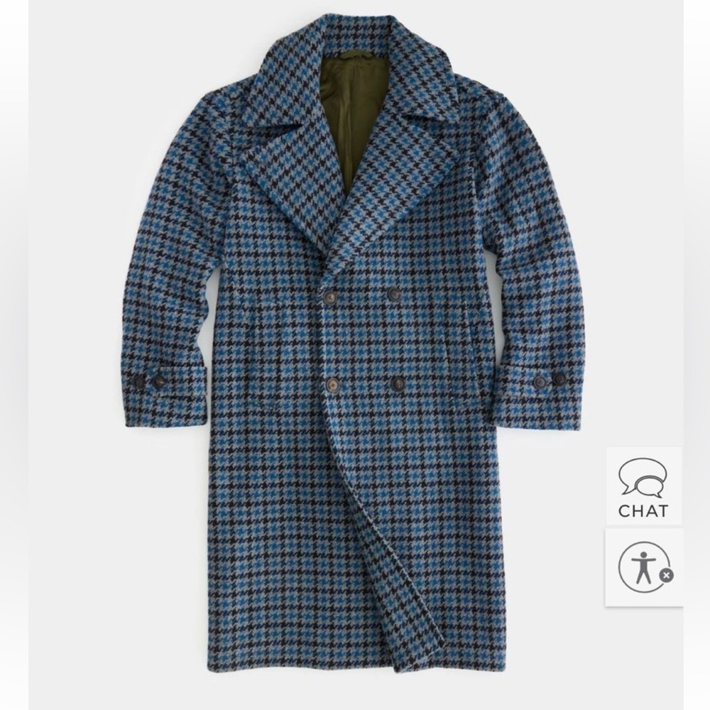 Todd Snyder Blue and Black/Grey Houndstooth Oversized Top Coat